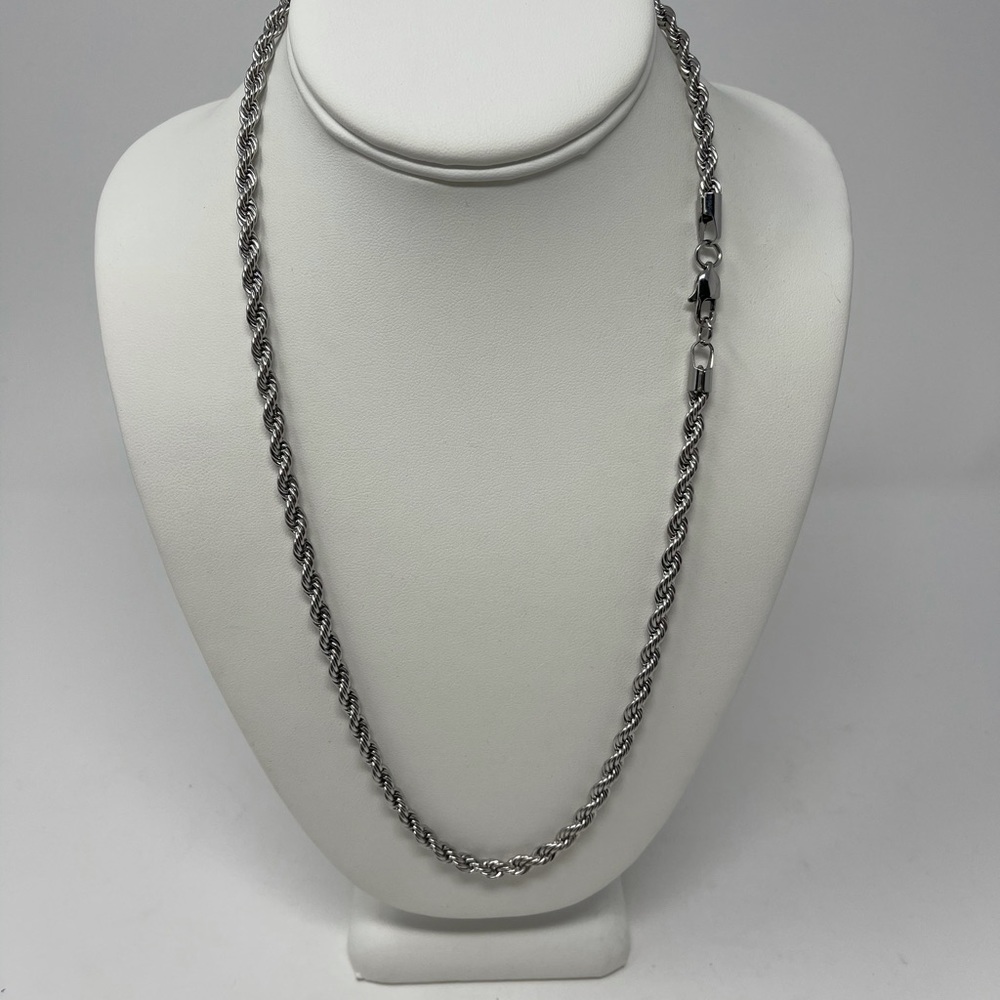 Men’s 5mm Stainless Steel & Silver Rope Chain - Picture 8 of 10